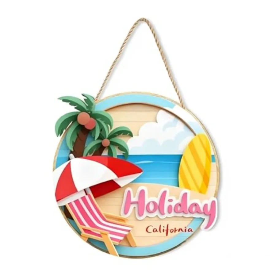 Beach Summer Welcome Door Sign, Surfboard and Starfish Pattern Designs Round Wooden Door Hanger Hello Wall Wreath Welcome Signs
Beach Summer Welcome Door Sign, Surfboard and Starfish Pattern Designs Round Wooden Door Hanger Hello Wall Wreath Welcome Signs