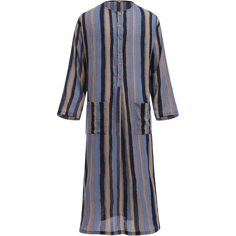 Men's Muslim Thobe Long Sleeve Striped Robe Gown Arab Islamic Kaftan Abayas Dress Middle East Dubai Ramadan Clothing
Men's Muslim Thobe Long Sleeve Striped Robe Gown Arab Islamic Kaftan Abayas Dress Middle East Dubai Ramadan Clothing