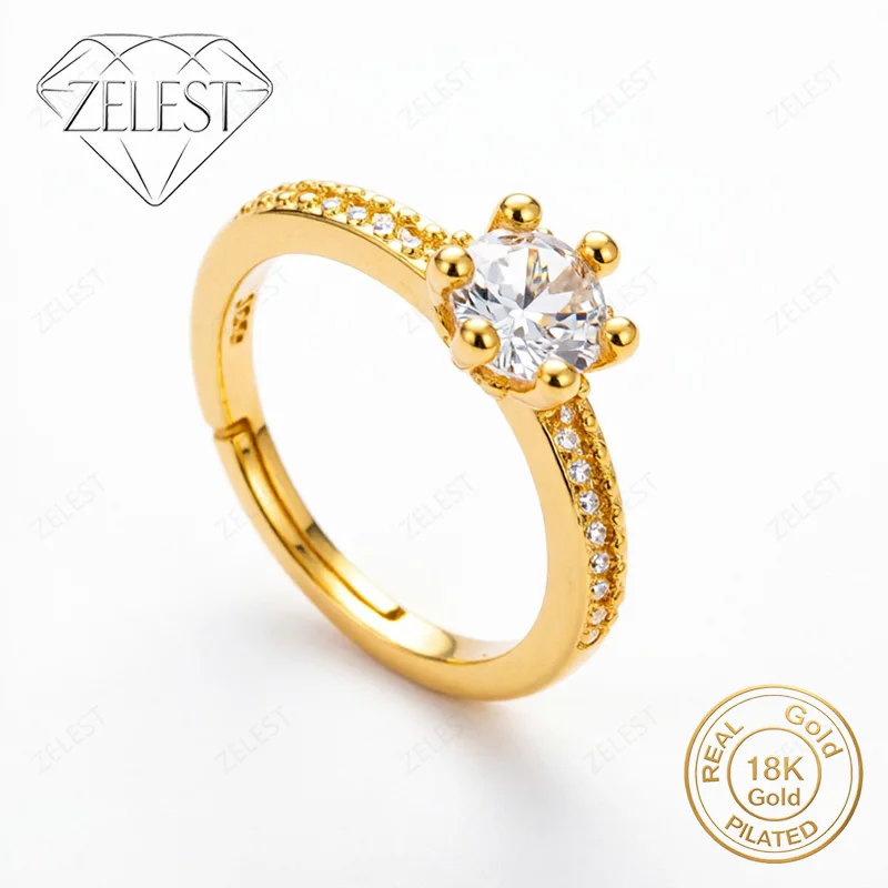 925 Sterling Silver 18K Gold Plated Luxury Six-Prong Zircon Ring for Women, Fashion Party Gift Accessories Jewelry
925 Sterling Silver 18K Gold Plated Luxury Six-Prong Zircon Ring for Women, Fashion Party Gift Accessories Jewelry