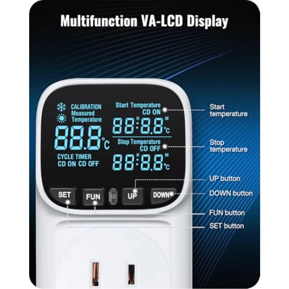 LCD Digital Temperature Controller Socket With Heating And Cooling Functions For Home Brewing Pet Habitat And Greenhouse
LCD Digital Temperature Controller Socket With Heating And Cooling Functions For Home Brewing Pet Habitat And Greenhouse