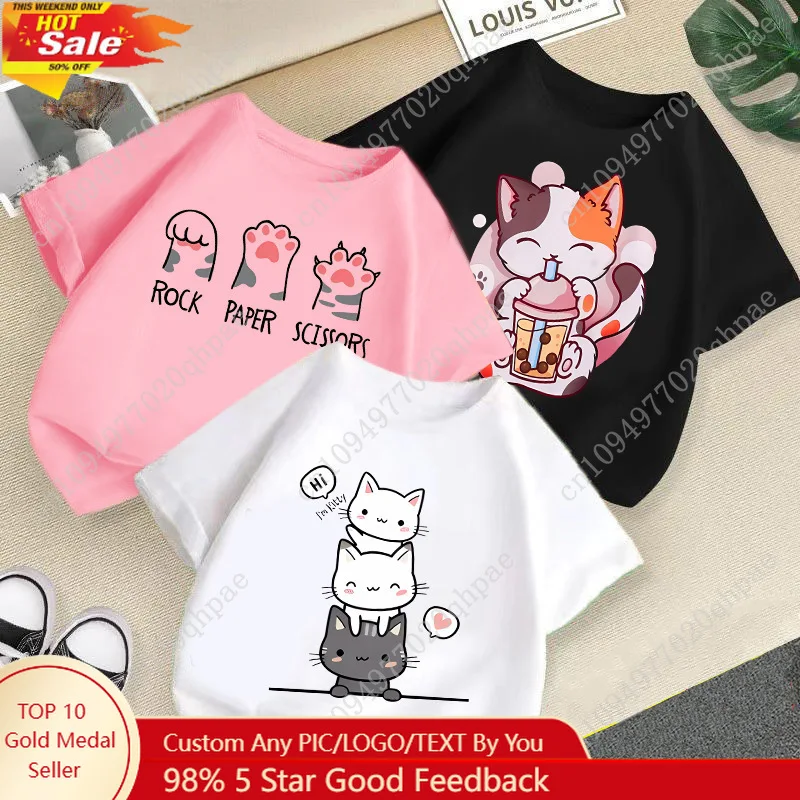 2025 Summer New Cat Printed Candy Color Round Neck Short Sleeve Baby Girls Summer Clothes Trendy Children's T-shirt
2025 Summer New Cat Printed Candy Color Round Neck Short Sleeve Baby Girls Summer Clothes Trendy Children's T-shirt