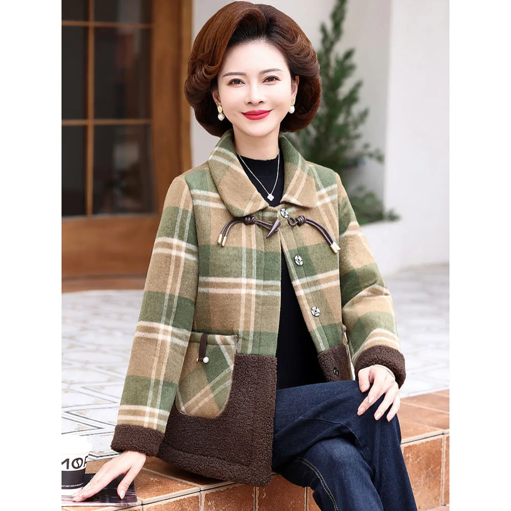 Middle Aged Elderly Women's Cotton Clothes Autumn Winter Add Velvet Thicken Warm Woolen Coat High End Mother Plaid Parkas Jacket
Middle Aged Elderly Women's Cotton Clothes Autumn Winter Add Velvet Thicken Warm Woolen Coat High End Mother Plaid Parkas Jacket