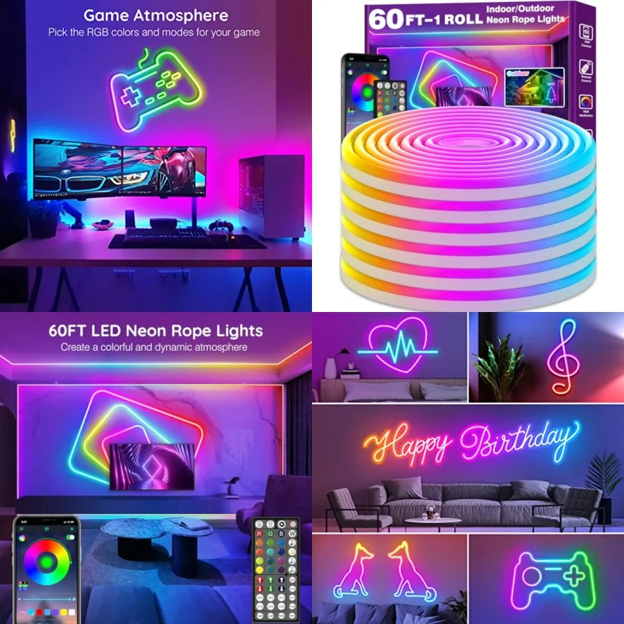 Led Neon Rope Lights 60Feet, Control with App/Remote, Flexible Led Rope Lights, Multiple Modes, IP68 Outdoor RGB Neon Lights Wa
Led Neon Rope Lights 60Feet, Control with App/Remote, Flexible Led Rope Lights, Multiple Modes, IP68 Outdoor RGB Neon Lights Wa