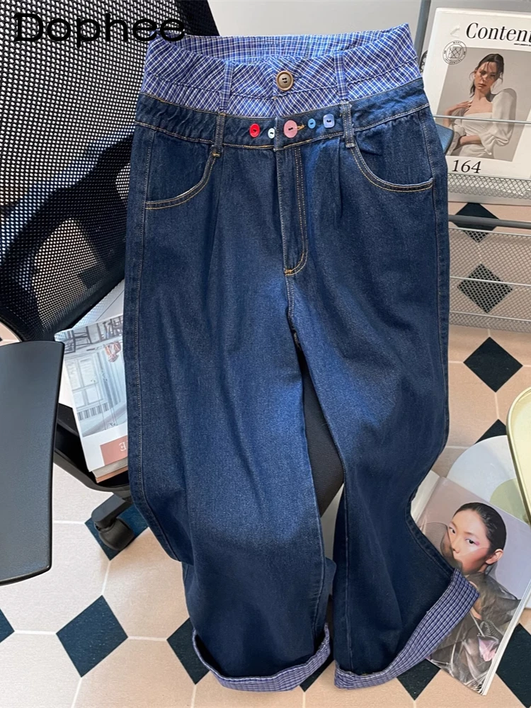 Vintage Chic Curled Plaid Wide-leg Jeans Women's Spring American Fake Two-piece Double Waist Long Pants Japanese Sweet Jeans
Vintage Chic Curled Plaid Wide-leg Jeans Women's Spring American Fake Two-piece Double Waist Long Pants Japanese Sweet Jeans