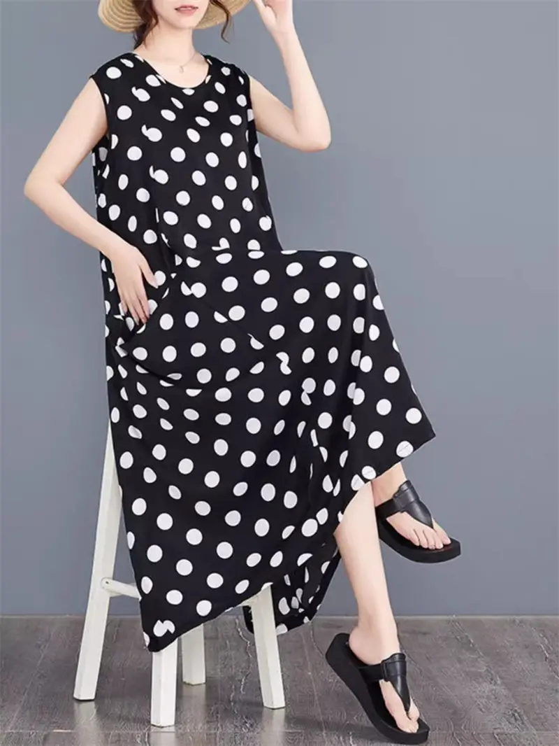 2024 Summer New Polka Dot Mid Length Sleeveless Dress Women's Korean Edition Loose Large Size A-Line Vest Dress Clothing K1737
2024 Summer New Polka Dot Mid Length Sleeveless Dress Women's Korean Edition Loose Large Size A-Line Vest Dress Clothing K1737