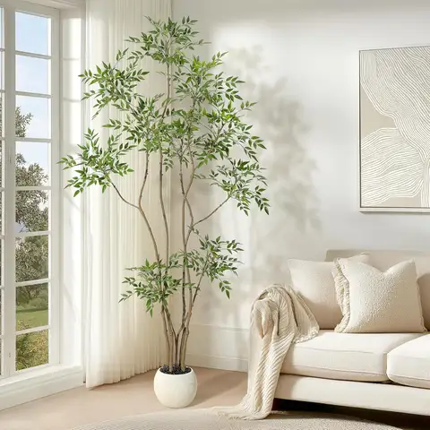 Artificial Trees Faux Plant In Pots with Lifelike Leaves, Large Fake Nandina Tree for Home Office Indoor Outdoor Balcony Decor