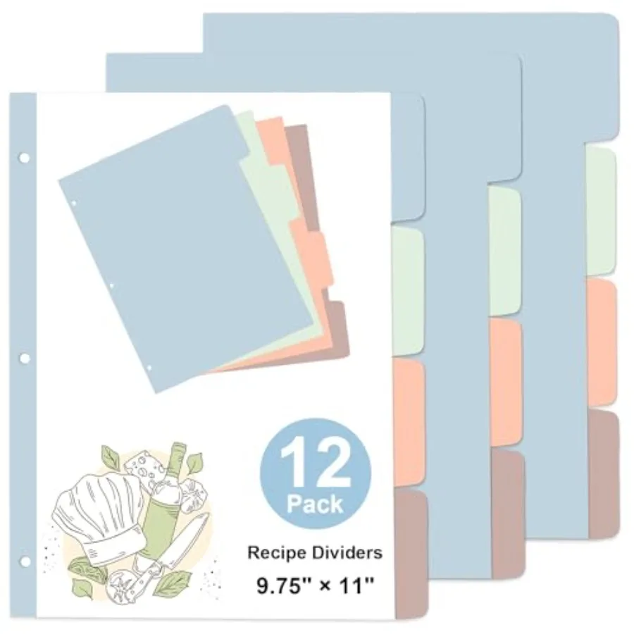 12 Sheet Recipe Dividers for 3 Ring Binder with 4 Tabs 9 3/4"×11" Paper Recipe Binder Dividers Blank Recipe Organizer Personali
12 Sheet Recipe Dividers for 3 Ring Binder with 4 Tabs 9 3/4"×11" Paper Recipe Binder Dividers Blank Recipe Organizer Personali