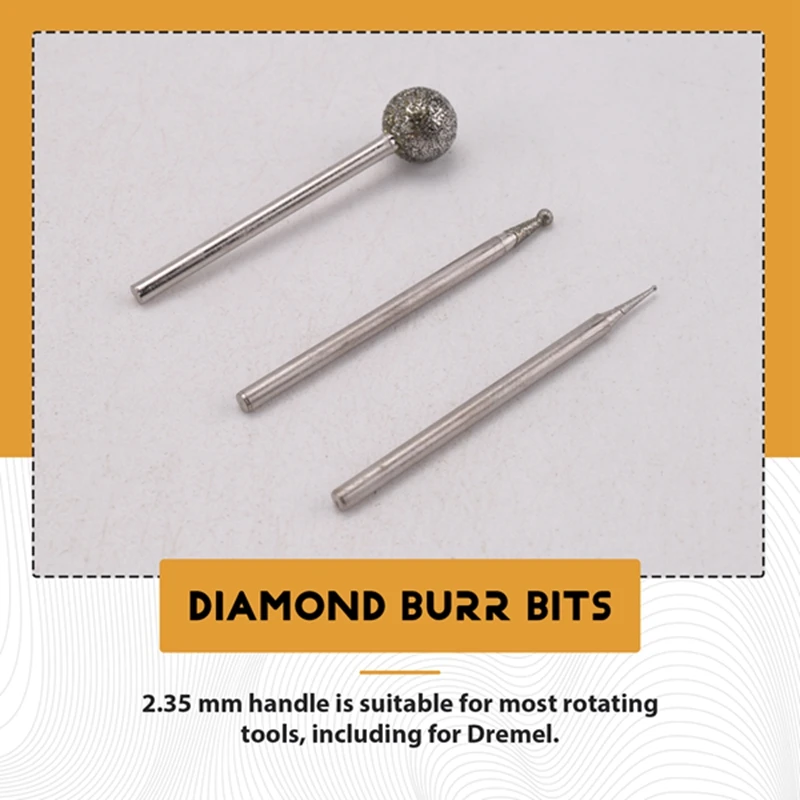 13 Pcs Ball Shape Diamond Burr Diamond Mounted Grinding Burs Stone Carving Set With 3/32 Inch Mandrel For Rotary Tools Durable
13 Pcs Ball Shape Diamond Burr Diamond Mounted Grinding Burs Stone Carving Set With 3/32 Inch Mandrel For Rotary Tools Durable