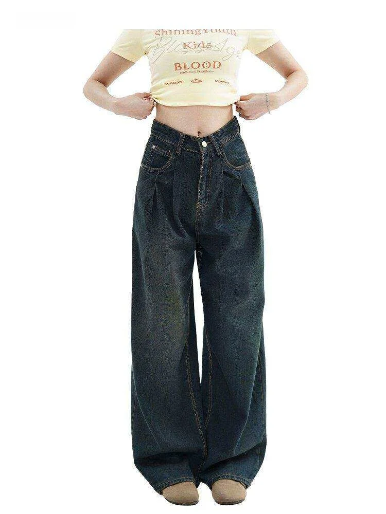 XFX American Retro Distressed Loose Straight Leg Jeans Women's High Waist Wide Leg Floor Length Pants Casual Denim Blue
XFX American Retro Distressed Loose Straight Leg Jeans Women's High Waist Wide Leg Floor Length Pants Casual Denim Blue