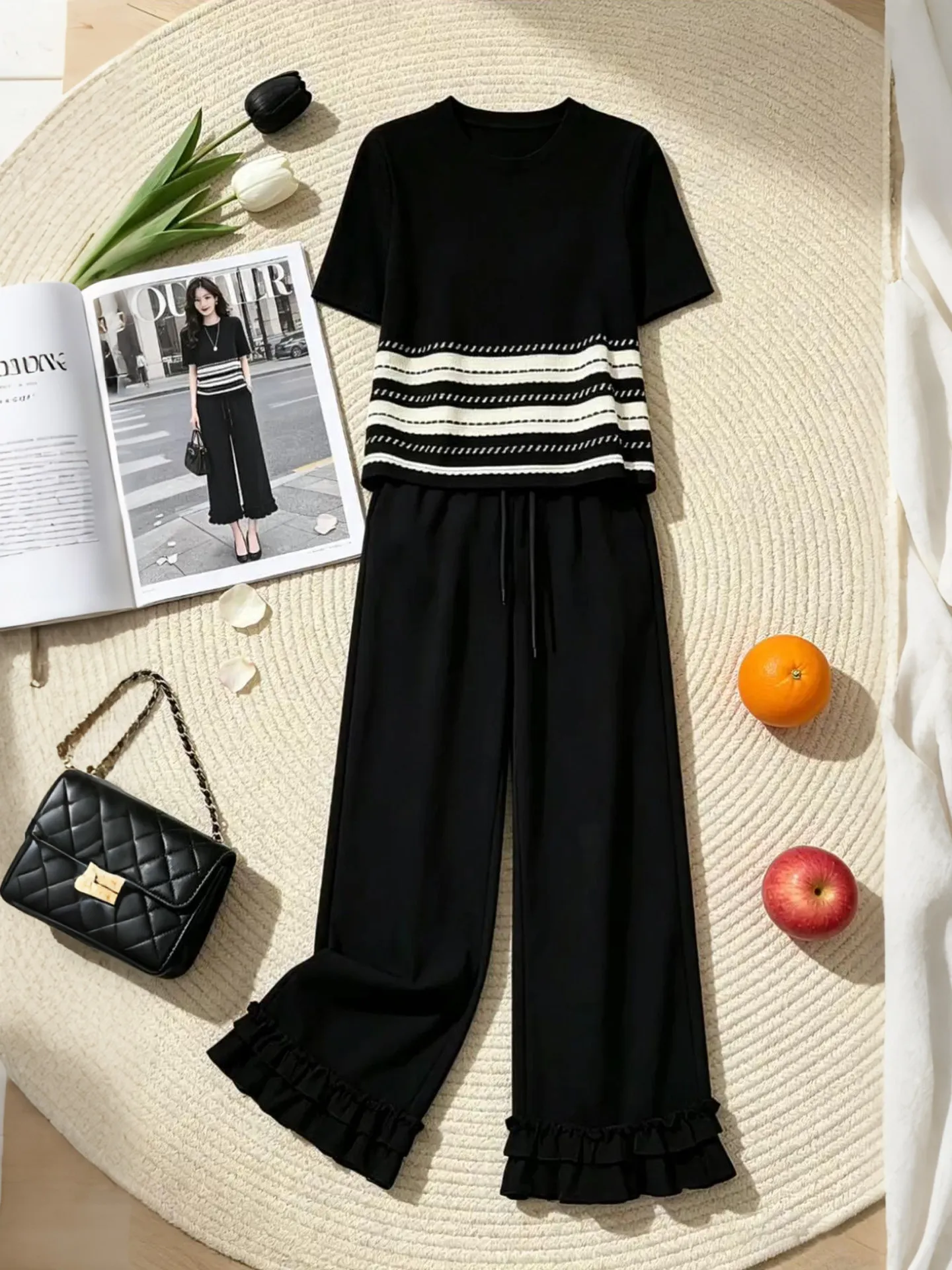 2026 New Women's Fashion Lazy Style Short Sleeve Top And Vertical Wide Leg Pants Set Breathable Comfortable Casual Outfit
2026 New Women's Fashion Lazy Style Short Sleeve Top And Vertical Wide Leg Pants Set Breathable Comfortable Casual Outfit