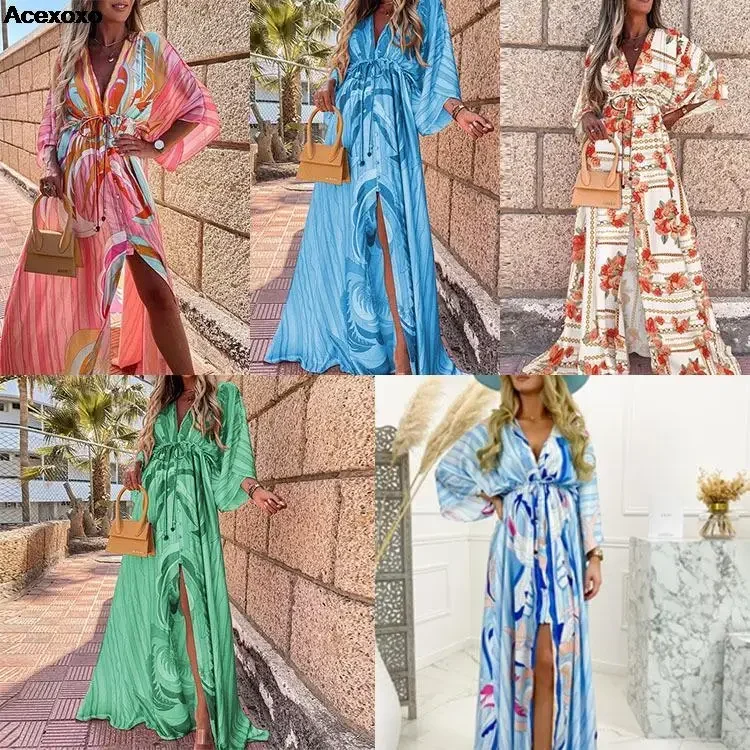 2023 Summer and autumn fashion casual sexy V-neck slit lace-up single breasted beach temperament dress
2023 Summer and autumn fashion casual sexy V-neck slit lace-up single breasted beach temperament dress