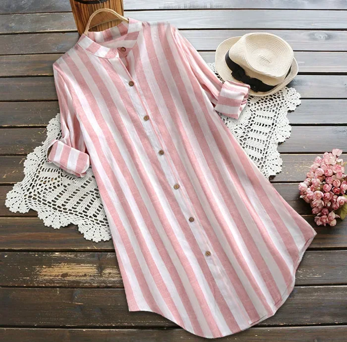 Women Striped Loose Shirt Dresses Long Sleeves Casual Turn-down Collar Shirt Plus Size 5xl Cotton Linen Shirts Blouse Female
Women Striped Loose Shirt Dresses Long Sleeves Casual Turn-down Collar Shirt Plus Size 5xl Cotton Linen Shirts Blouse Female