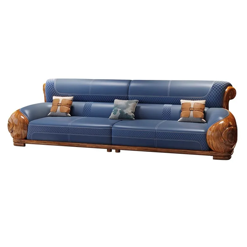 New Chinese leather sofa, black gold wood carving flowers, high-end furniture
New Chinese leather sofa, black gold wood carving flowers, high-end furniture