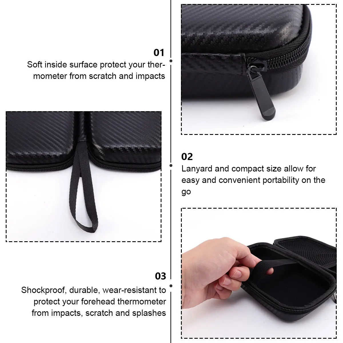Bag for Thermometer Forehead Eva Shockproof Wear Resistant Compact Carry Case with Lanyard Easy Portability Home Clinic Travel
Bag for Thermometer Forehead Eva Shockproof Wear Resistant Compact Carry Case with Lanyard Easy Portability Home Clinic Travel