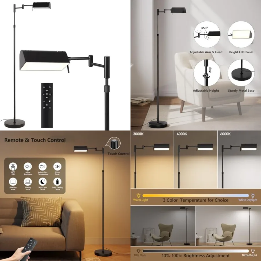 Dimmable LED Pharmacy Floor Lamp, 16W/1500LM Bright Reading Floor Lamp with Remote and Touch Control, 350°Swing Arm, Adjustable
Dimmable LED Pharmacy Floor Lamp, 16W/1500LM Bright Reading Floor Lamp with Remote and Touch Control, 350°Swing Arm, Adjustable