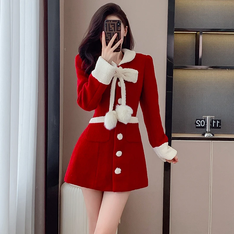 Beige Dress High Quality Christmas Women Winter Small Fragrance Red Dress Elegant Long Sleeve Slim Dress With White Collar
Beige Dress High Quality Christmas Women Winter Small Fragrance Red Dress Elegant Long Sleeve Slim Dress With White Collar