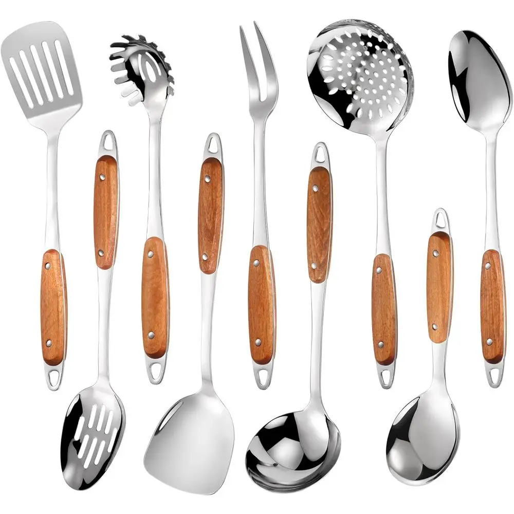 Набор из 9 металлических кухонных принадлежностей с деревянными ручками: ложка, лопатка, половник, шумовка, ложка для спагетти, можно мыть в посудомоечной машине
Набор из 9 металлических кухонных принадлежностей с деревянными ручками: ложка, лопатка, половник, шумовка, ложка для спагетти, можно мыть в посудомоечной машине