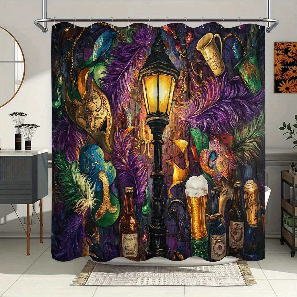 Vintage Streetlamp Shower Curtain - Masks, Feathers, Carnival Theme, Polyester Fabric, Includes 12 Hooks
Vintage Streetlamp Shower Curtain - Masks, Feathers, Carnival Theme, Polyester Fabric, Includes 12 Hooks