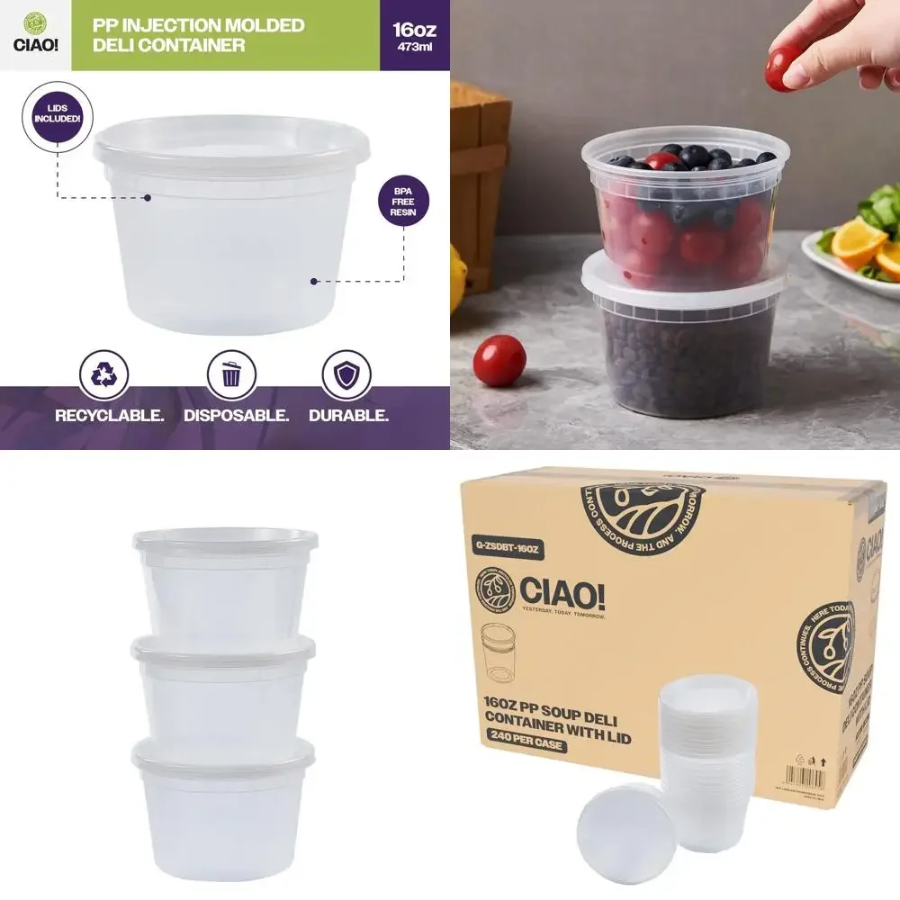 16oz Polypropylene Soup Container with Low-Density Polyethylene Lid, Microwave Safe and BPA-Free (240/240 Pack)
16oz Polypropylene Soup Container with Low-Density Polyethylene Lid, Microwave Safe and BPA-Free (240/240 Pack)