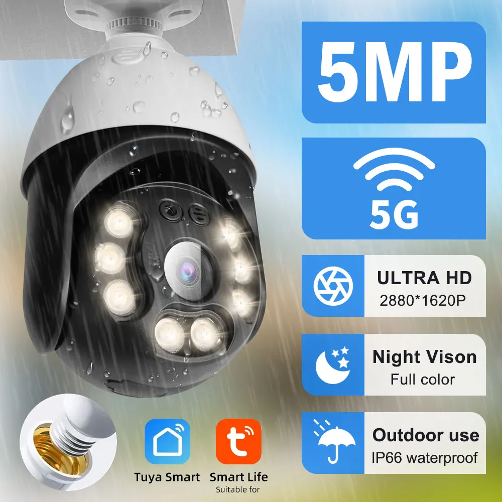 Tuya 4MP 5G Dual-Band WiFi E27 Light Bulb Waterproof Color Night Vision Wireless Surveillance Security PTZ Camera
Tuya 4MP 5G Dual-Band WiFi E27 Light Bulb Waterproof Color Night Vision Wireless Surveillance Security PTZ Camera