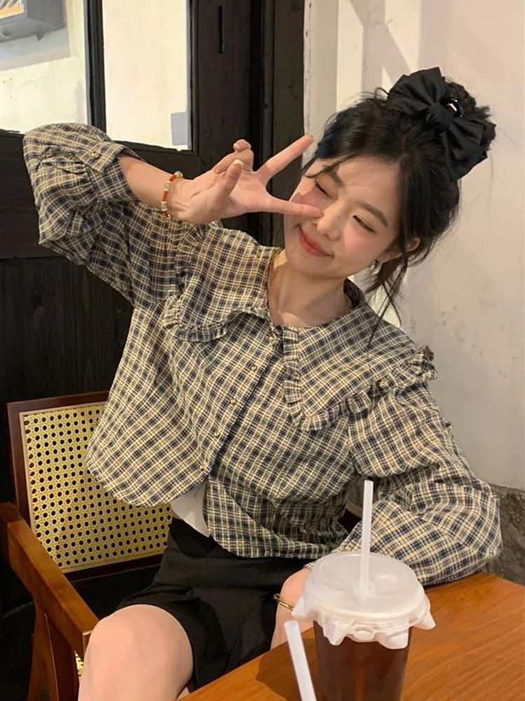 Jmprs Preppy Style Vintage Plaid Shirts Women Loose Cropped Sweet Japan Blouse Casual Long Sleeve Peter Pan Collar Retro Tops
Jmprs Preppy Style Vintage Plaid Shirts Women Loose Cropped Sweet Japan Blouse Casual Long Sleeve Peter Pan Collar Retro Tops