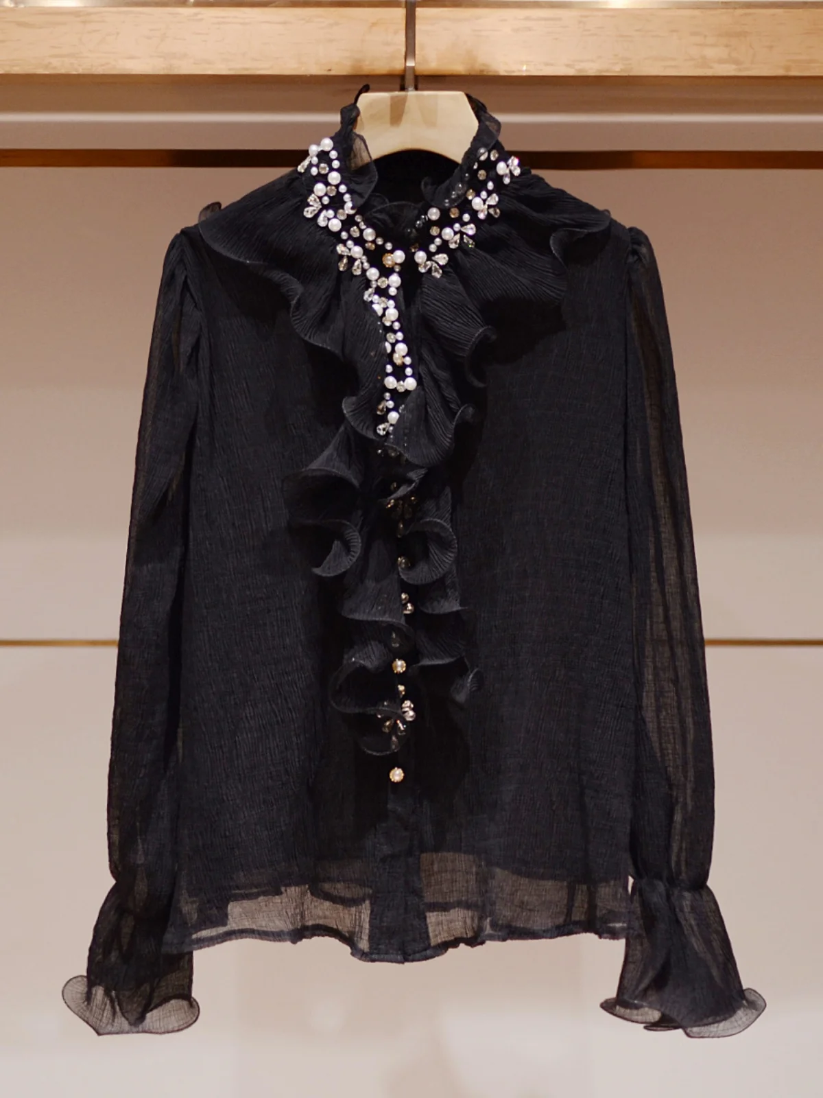 Ele Beautiful Loose Women's irt Stand Collar Beaded Bla Spring Autumn Faion Lady Commute Sle JOOva B5B6337-79
Ele Beautiful Loose Women's irt Stand Collar Beaded Bla Spring Autumn Faion Lady Commute Sle JOOva B5B6337-79