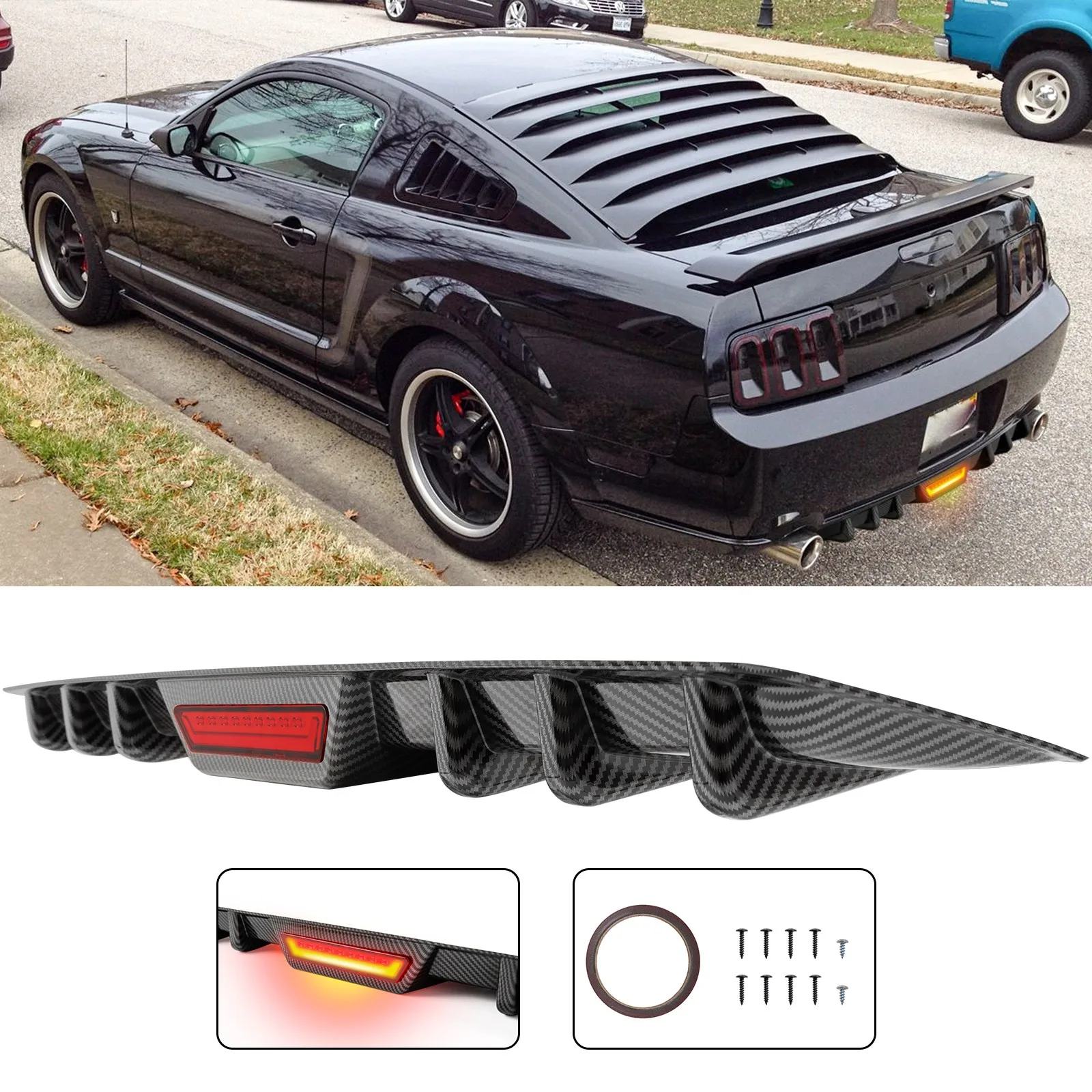 For Ford Mustang GT Carbon Fiber Rear Bumper Diffuser with LED Brake Tail Light
For Ford Mustang GT Carbon Fiber Rear Bumper Diffuser with LED Brake Tail Light