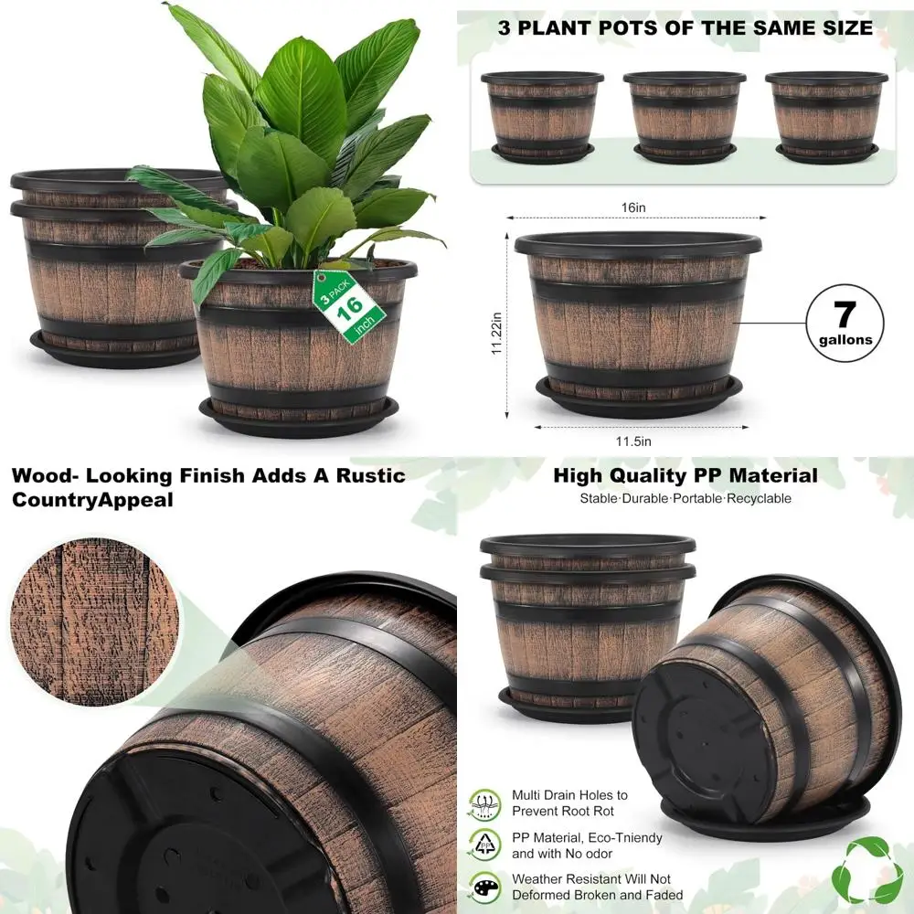quarut large plastic 3 pack16 inch plant pots,whiskey barrel planters with drainage holes & saucer.flower pots imitation wine ba
quarut large plastic 3 pack16 inch plant pots,whiskey barrel planters with drainage holes & saucer.flower pots imitation wine ba