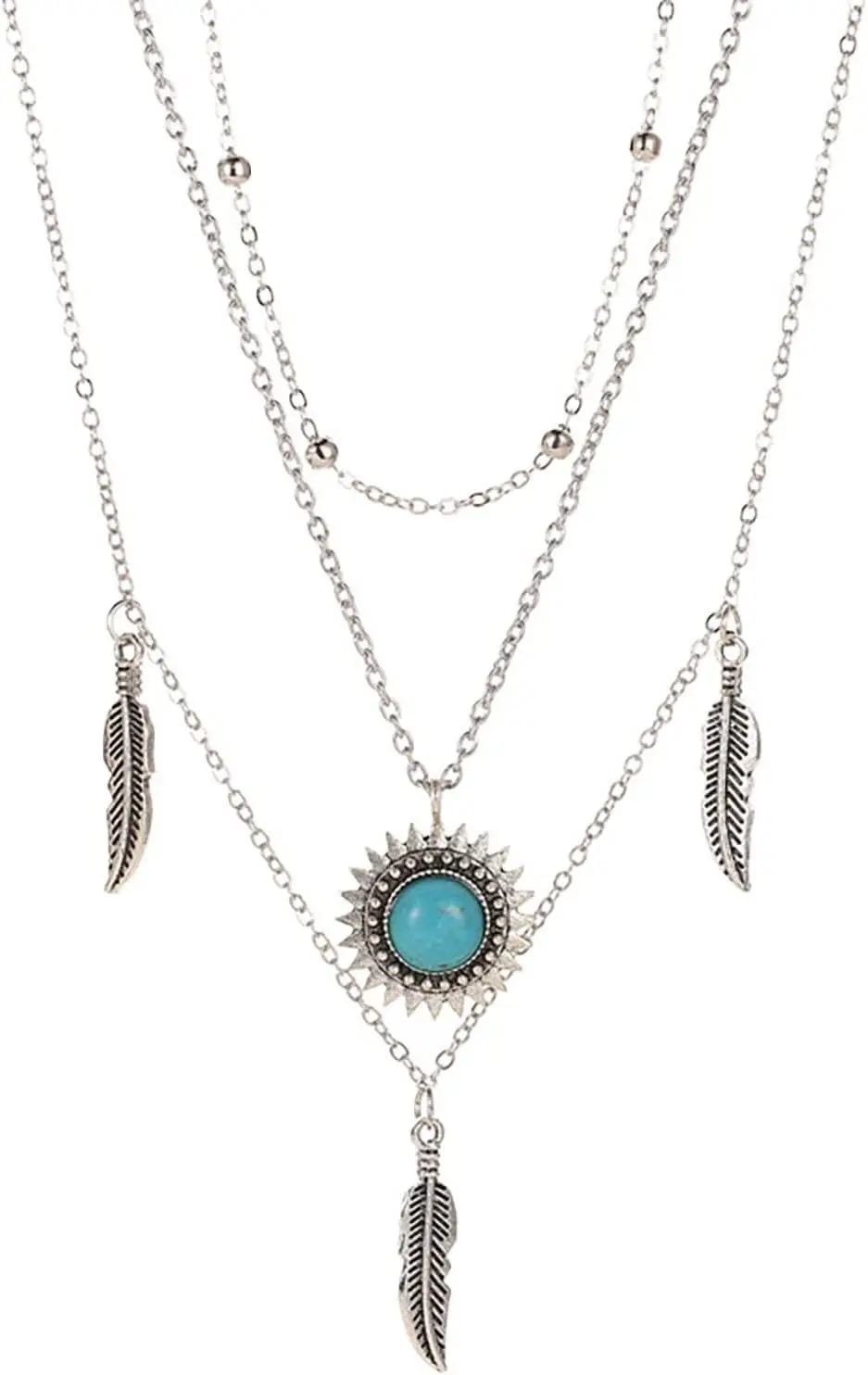 Bohemian Feather Turquoise Layered Necklace for Women, Silver Pendant Chain Jewelry, Stylish & Durable
Bohemian Feather Turquoise Layered Necklace for Women, Silver Pendant Chain Jewelry, Stylish & Durable
