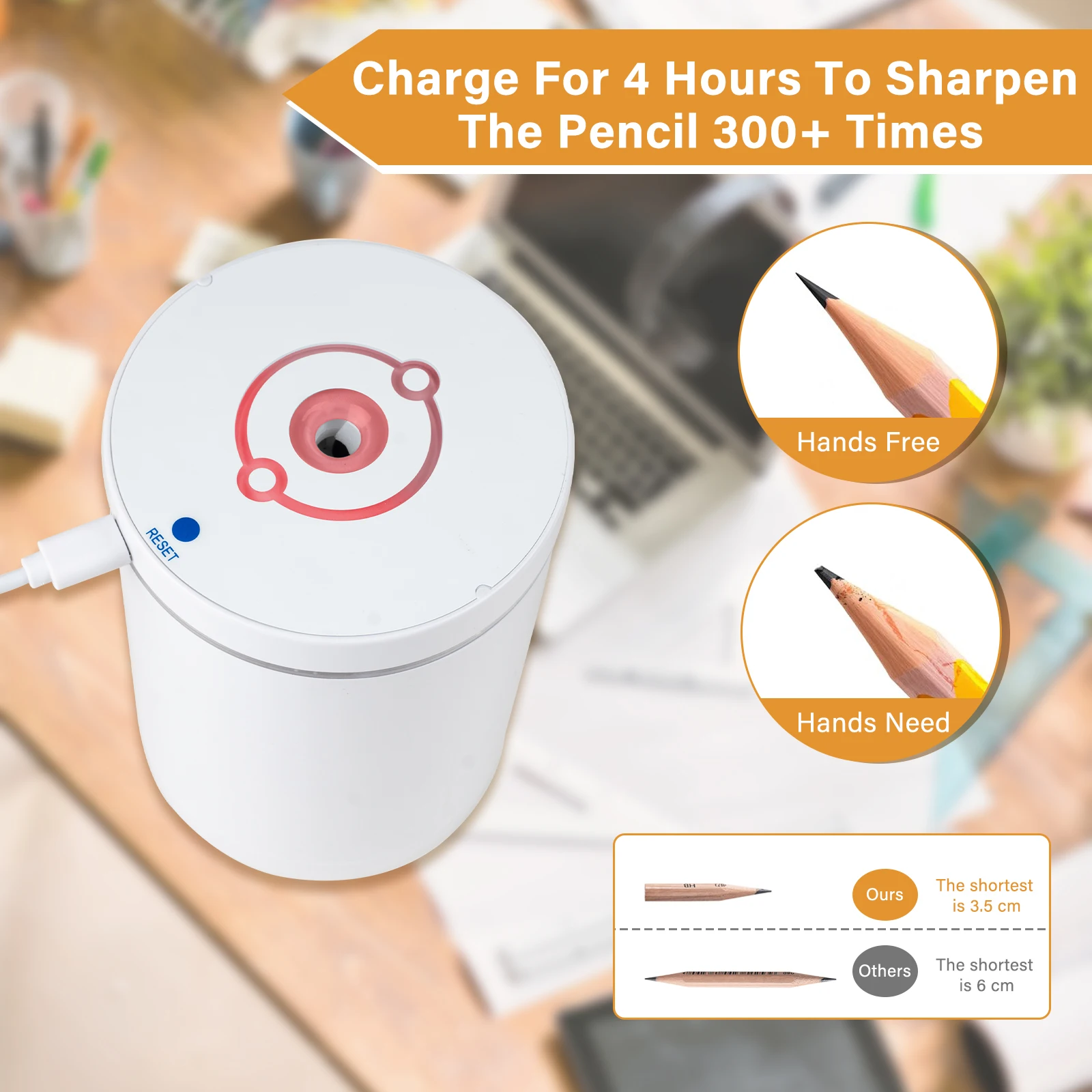 White automatic Electric Pencil Sharpener, 3s Fast Sharpen, 3 Adjustable Tips, Rechargeable
White automatic Electric Pencil Sharpener, 3s Fast Sharpen, 3 Adjustable Tips, Rechargeable