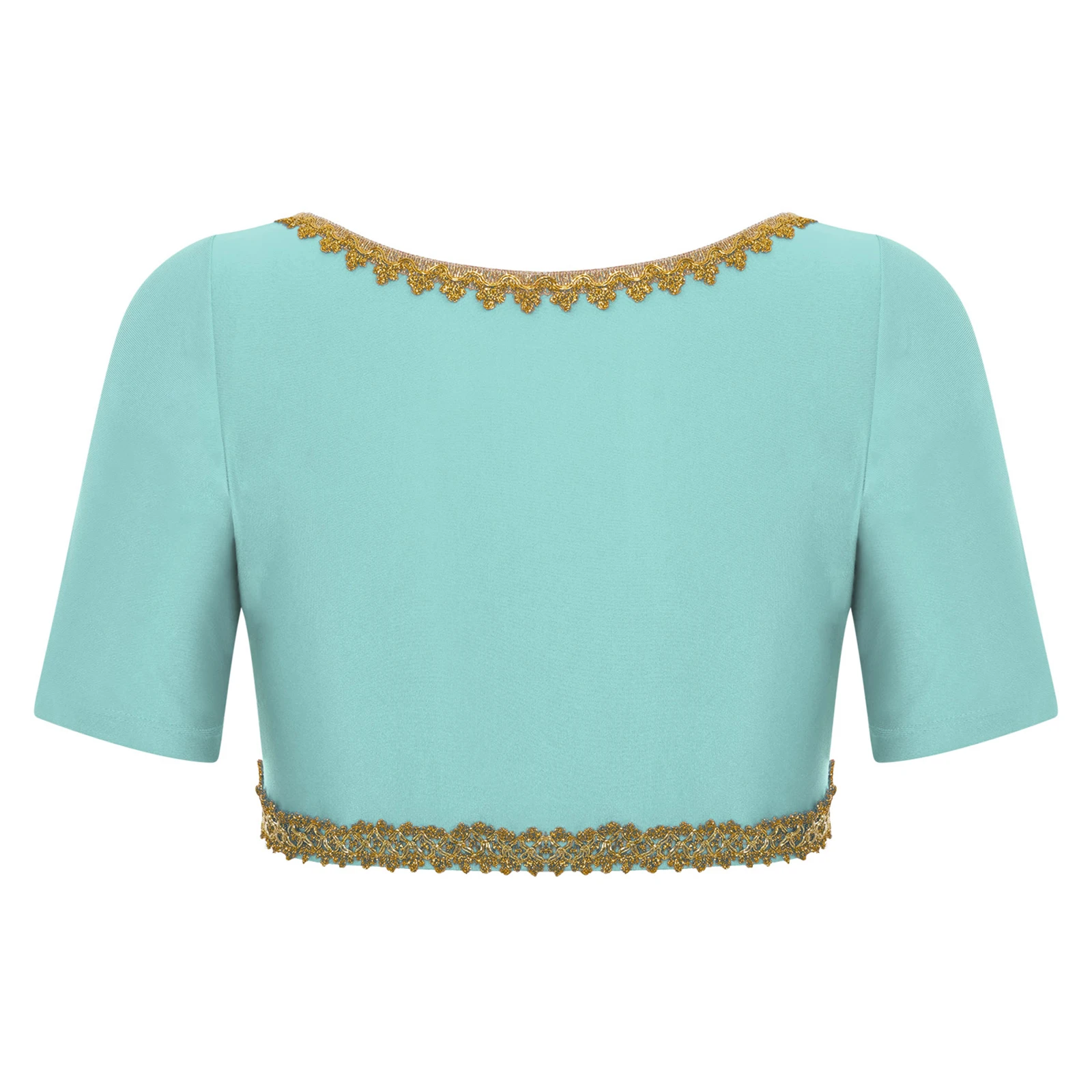 Fashion Womens Belly Dance Crop Top Gold Trim V Neck Short Sleeve Slim-fit Crop Blouse Dance Costume for India Folk Dance
Fashion Womens Belly Dance Crop Top Gold Trim V Neck Short Sleeve Slim-fit Crop Blouse Dance Costume for India Folk Dance