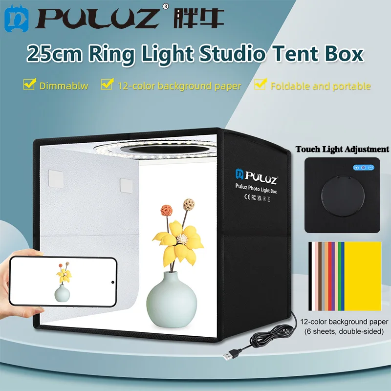 PULUZ 25CM Folding Portable Brightness Portable Studio Set with 12 Colors Backdrops Photography Equipment for Commercial Photos 
PULUZ 25CM Folding Portable Brightness Portable Studio Set with 12 Colors Backdrops Photography Equipment for Commercial Photos