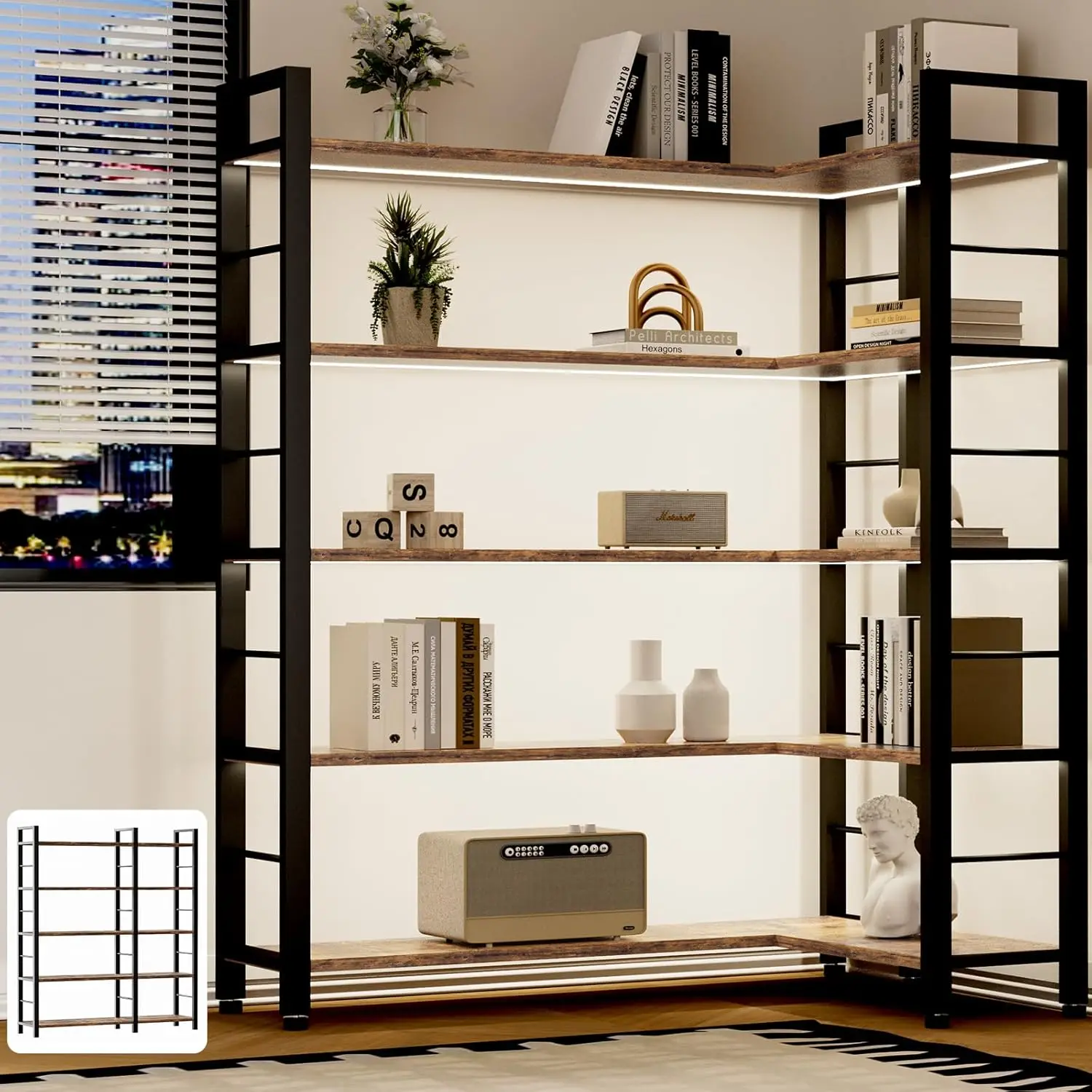 66" X 50" Straight Wide 5 Tier Bookshelf With LED Light, L Shaped Bookcase With Adjustable Feet, Corner Book Case, Customized
66" X 50" Straight Wide 5 Tier Bookshelf With LED Light, L Shaped Bookcase With Adjustable Feet, Corner Book Case, Customized