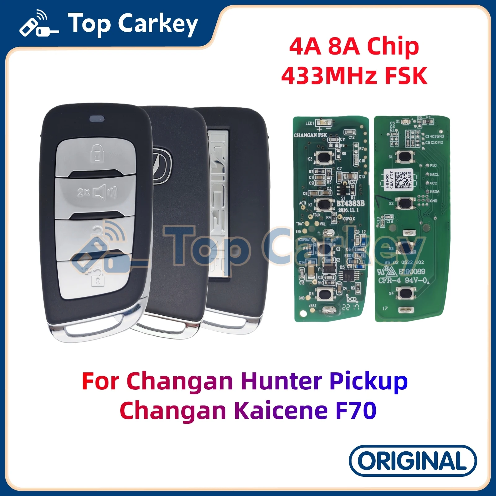 TopCarkey 3608030-BU31 BU02 BU05 оригинальный смарт-ключ дистанционного управления 4A 8A чип 433 МГц для пикапа Changan Hunter Kaicene F70
TopCarkey 3608030-BU31 BU02 BU05 оригинальный смарт-ключ дистанционного управления 4A 8A чип 433 МГц для пикапа Changan Hunter Kaicene F70