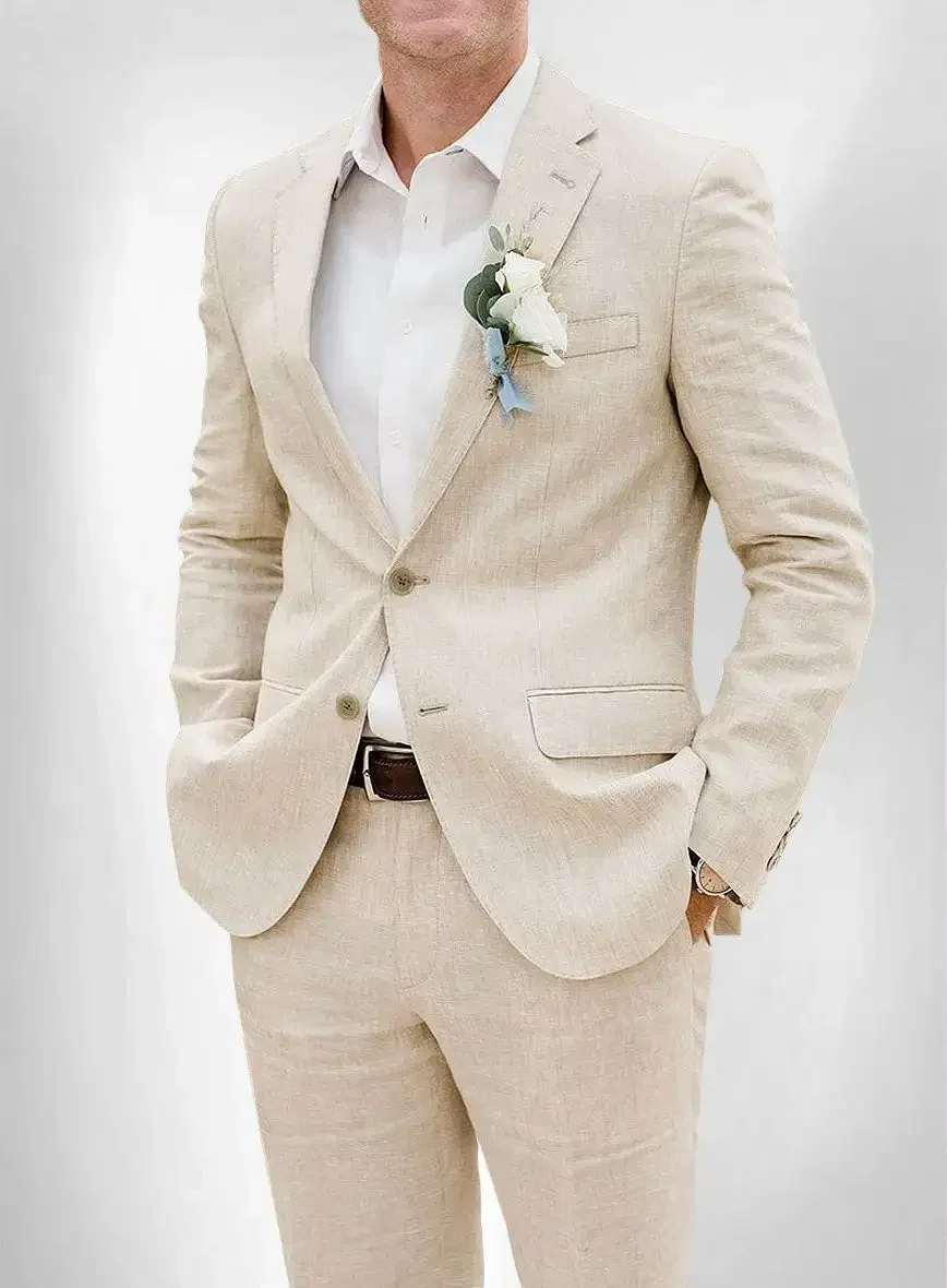 Summer Beige White Linen Wedding Suit For Men Smart Casual Men Suit Prom Blazer Sets Slim Fit 2 Piece Groom Tuxedo Costume Homme
Summer Beige White Linen Wedding Suit For Men Smart Casual Men Suit Prom Blazer Sets Slim Fit 2 Piece Groom Tuxedo Costume Homme