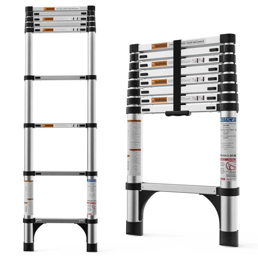 8.5FT Multi-Purpose Telescoping Ladder for Home and Outdoor Use 330LBS Heavy Duty Capacity Collapsible Design for Easy Storage
8.5FT Multi-Purpose Telescoping Ladder for Home and Outdoor Use 330LBS Heavy Duty Capacity Collapsible Design for Easy Storage