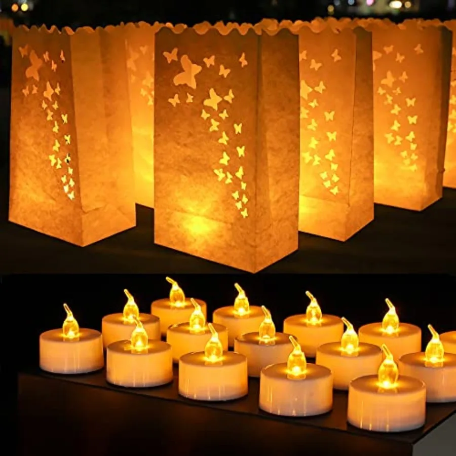 50 PCS Butterfly Luminary Bags and 50 PCS Battery Tea Lights, White Luminary Bags with Flameless Candles, LED Lamp Holiday Gift
50 PCS Butterfly Luminary Bags and 50 PCS Battery Tea Lights, White Luminary Bags with Flameless Candles, LED Lamp Holiday Gift