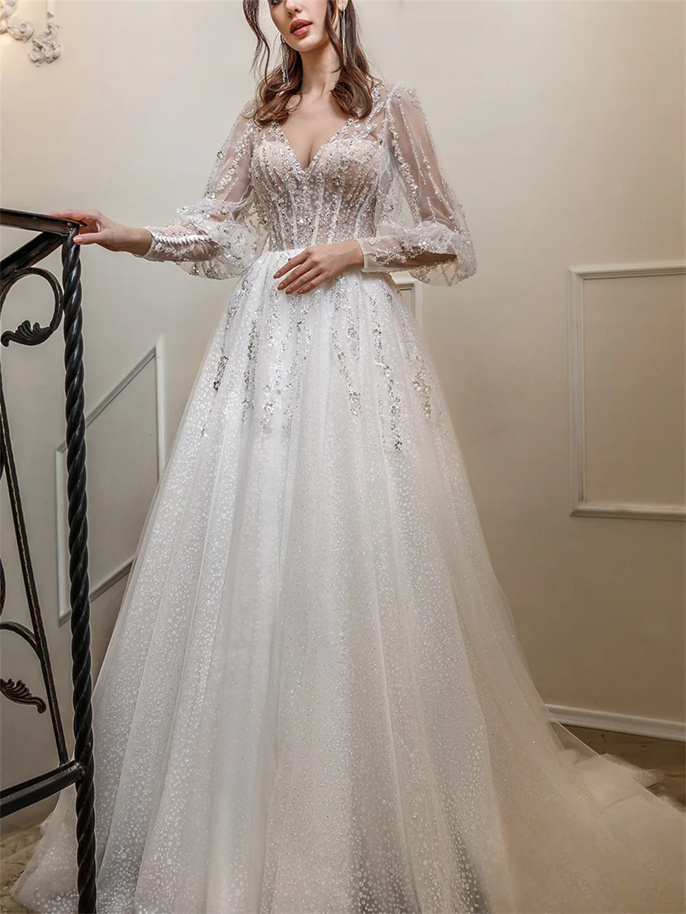 Elegant Long Sleeve Bridal Dress 2025 Customized Charming Gauze Wedding Dress Classic Floor-length Dress Vestidos De Novia
Elegant Long Sleeve Bridal Dress 2025 Customized Charming Gauze Wedding Dress Classic Floor-length Dress Vestidos De Novia