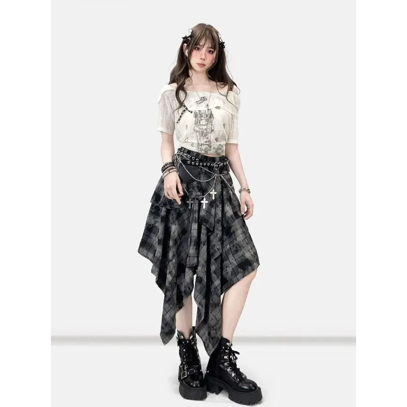 Women's Gothic Tie Dye Plaid Asymmetrical Skirt High Waist Y2K Grunge Irregular Hem Midi Skirt Punk Streetwear Bot
Women's Gothic Tie Dye Plaid Asymmetrical Skirt High Waist Y2K Grunge Irregular Hem Midi Skirt Punk Streetwear Bot