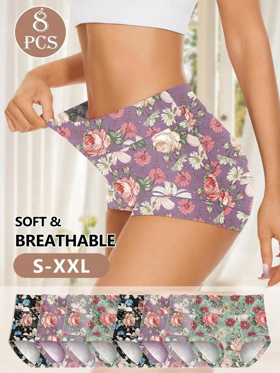 8 Pcs Women Seamless Breathable Mid-Waist Floral Print Panties Soft Comfortable
8 Pcs Women Seamless Breathable Mid-Waist Floral Print Panties Soft Comfortable