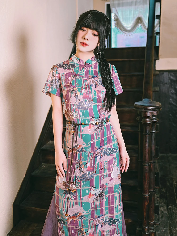 New Chinese Style Printed Fishtail Cheongsam Long Skirt Women's Summer Diagonal Stitching Dress
New Chinese Style Printed Fishtail Cheongsam Long Skirt Women's Summer Diagonal Stitching Dress