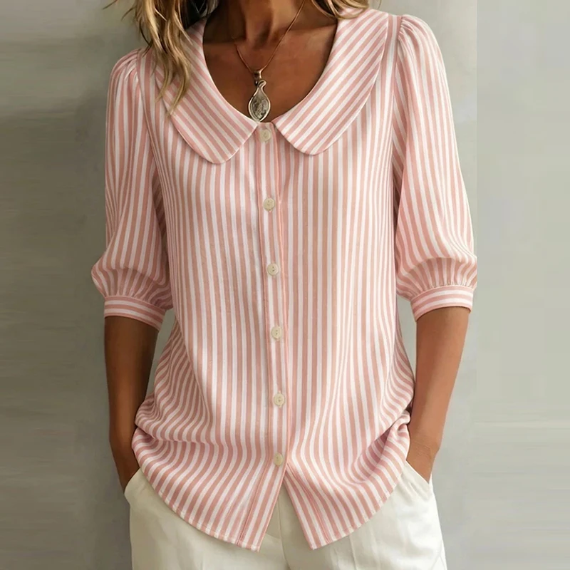 New Summer Casual Women Striped Printed Blouse Women Shirt Turn Down Collar Half Sleeve Loose Shirts For Women Fashion Shirt Red
New Summer Casual Women Striped Printed Blouse Women Shirt Turn Down Collar Half Sleeve Loose Shirts For Women Fashion Shirt Red