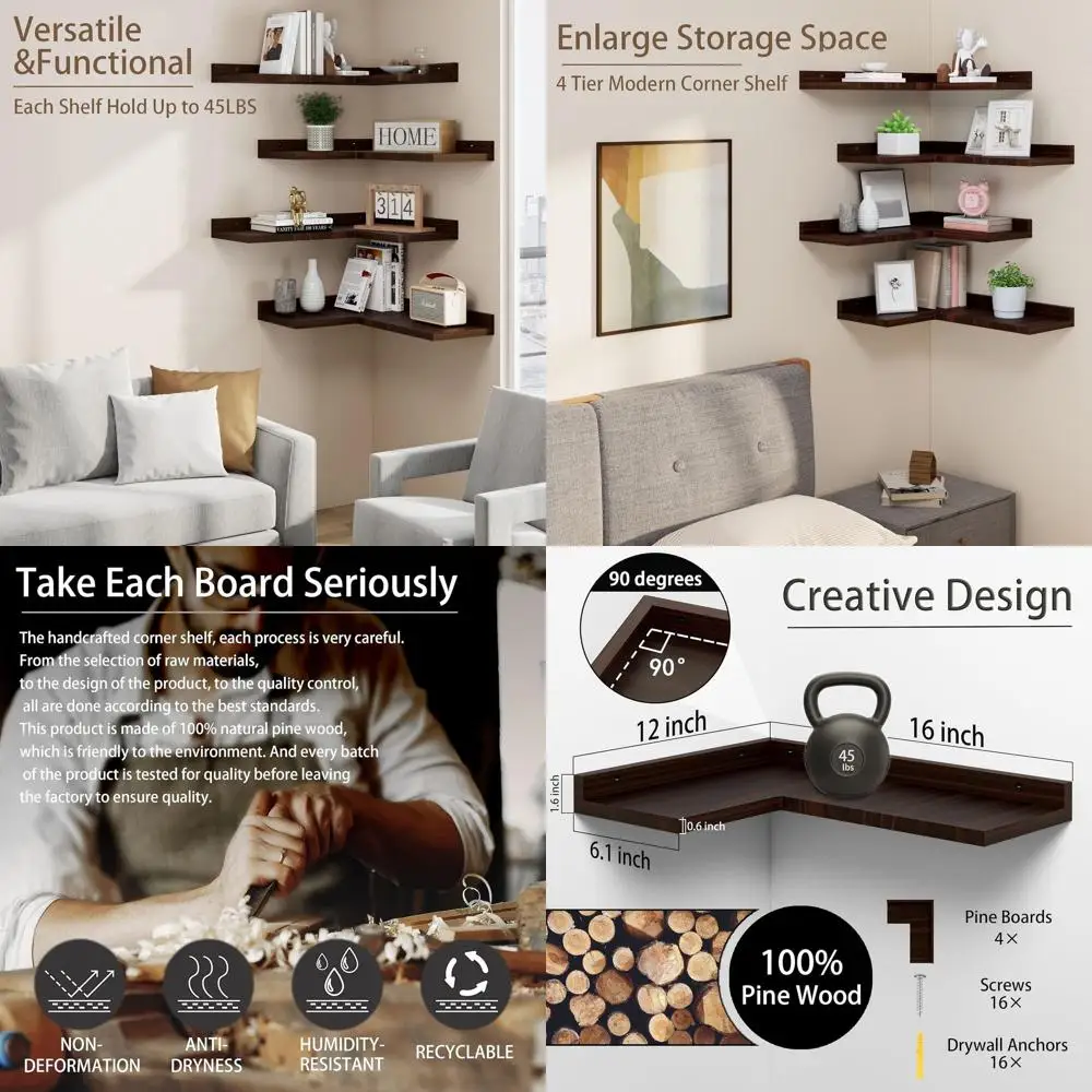 4-х уровневые L-образные угловые настенные полки из сосны в деревенском стиле — красно-коричневый для домашнего хранения и декора
4-х уровневые L-образные угловые настенные полки из сосны в деревенском стиле — красно-коричневый для домашнего хранения и декора