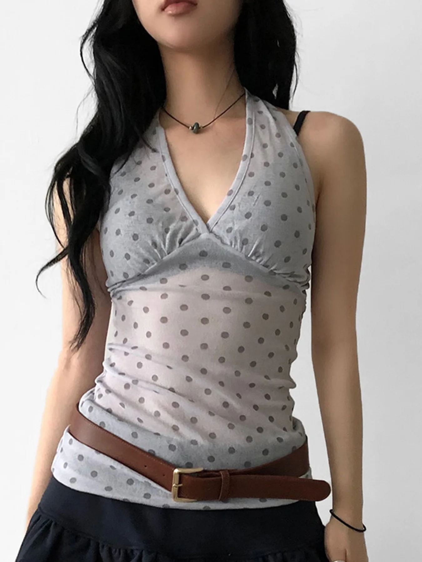 Y2K young and beautiful girl V-neck chest hanging neck camisole female spice girl slim perspective thin polka-dot blouse female
Y2K young and beautiful girl V-neck chest hanging neck camisole female spice girl slim perspective thin polka-dot blouse female