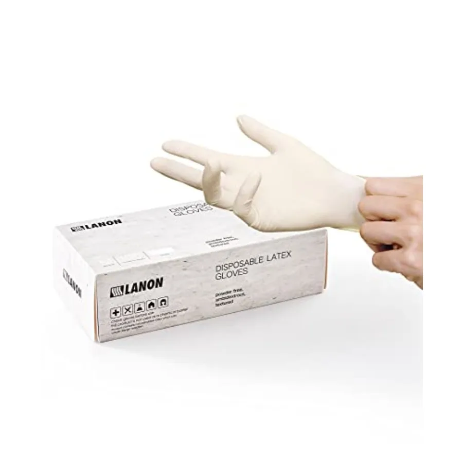 LAN 5 mil Latex Disposable Gloves, Food-Contact Grade, Powder-Free, Fully Textured, White, Medium
LAN 5 mil Latex Disposable Gloves, Food-Contact Grade, Powder-Free, Fully Textured, White, Medium