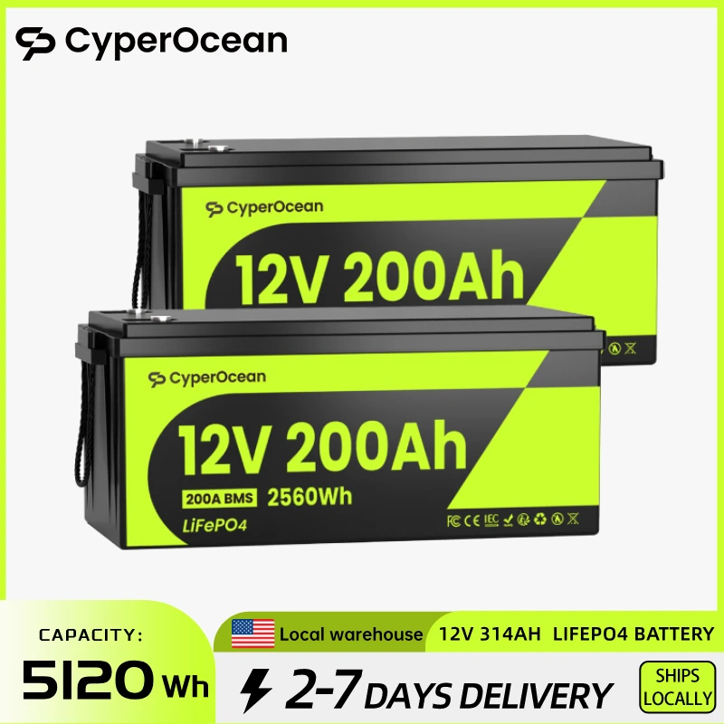 CyperOcean 12V 200Ah LiFePO4 Battery 2 Packs, Built-in 200A BMS, 15000 Cycles, 2560Wh,Low Temp Protection Lithium Iron Phosphate Battery for Home Energy, RV, Trolling Motor, Marine, Solar, Camp, Boat, Solar System, Off-Grid
CyperOcean 12V 200Ah LiFePO4 Battery 2 Packs, Built-in 200A BMS, 15000 Cycles, 2560Wh,Low Temp Protection Lithium Iron Phosphate Battery for Home Energy, RV, Trolling Motor, Marine, Solar, Camp, Boat, Solar System, Off-Grid