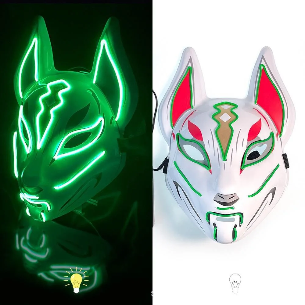 High Quality PVC Japanese Fox Mask Reusable Full Face Halloween Costume Mask Durable LED Neon Light Mask
High Quality PVC Japanese Fox Mask Reusable Full Face Halloween Costume Mask Durable LED Neon Light Mask