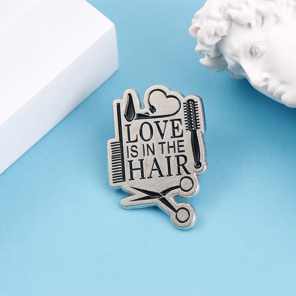 Letters Love Is in The Hair Enamel Metal Funny Lapel Pins Brooches Badges Wholesale Jewelry Gift for Kids Friends
Letters Love Is in The Hair Enamel Metal Funny Lapel Pins Brooches Badges Wholesale Jewelry Gift for Kids Friends