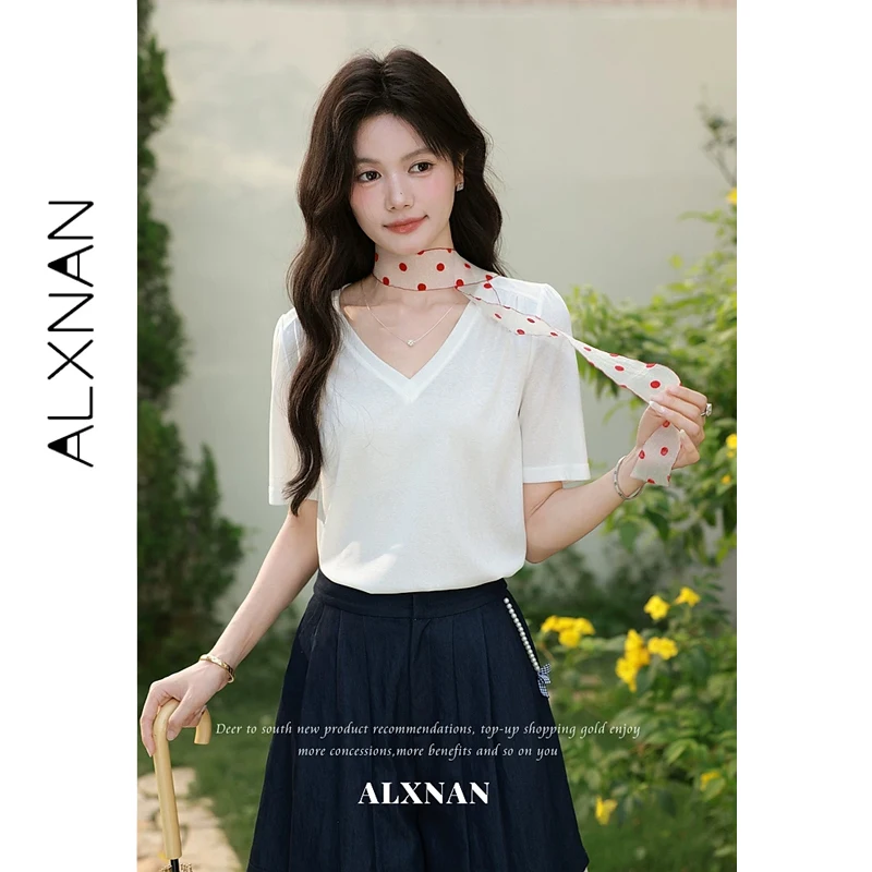 ALXNAN White T-shirt Women 2026 Summer V-neck Loose-fit Casual Basic T-shirts Fashion Elegant Short Sleeve Tees Ladies L65132
ALXNAN White T-shirt Women 2026 Summer V-neck Loose-fit Casual Basic T-shirts Fashion Elegant Short Sleeve Tees Ladies L65132