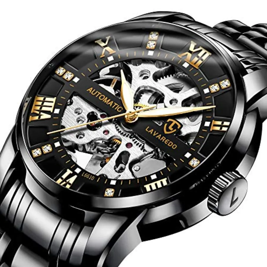 Mens Watch Skeleton Luxury Mechanical Stainless Steel Waterproof Black Automatic Self-Winding Roman Numerals Diamond Dial Wrist
Mens Watch Skeleton Luxury Mechanical Stainless Steel Waterproof Black Automatic Self-Winding Roman Numerals Diamond Dial Wrist